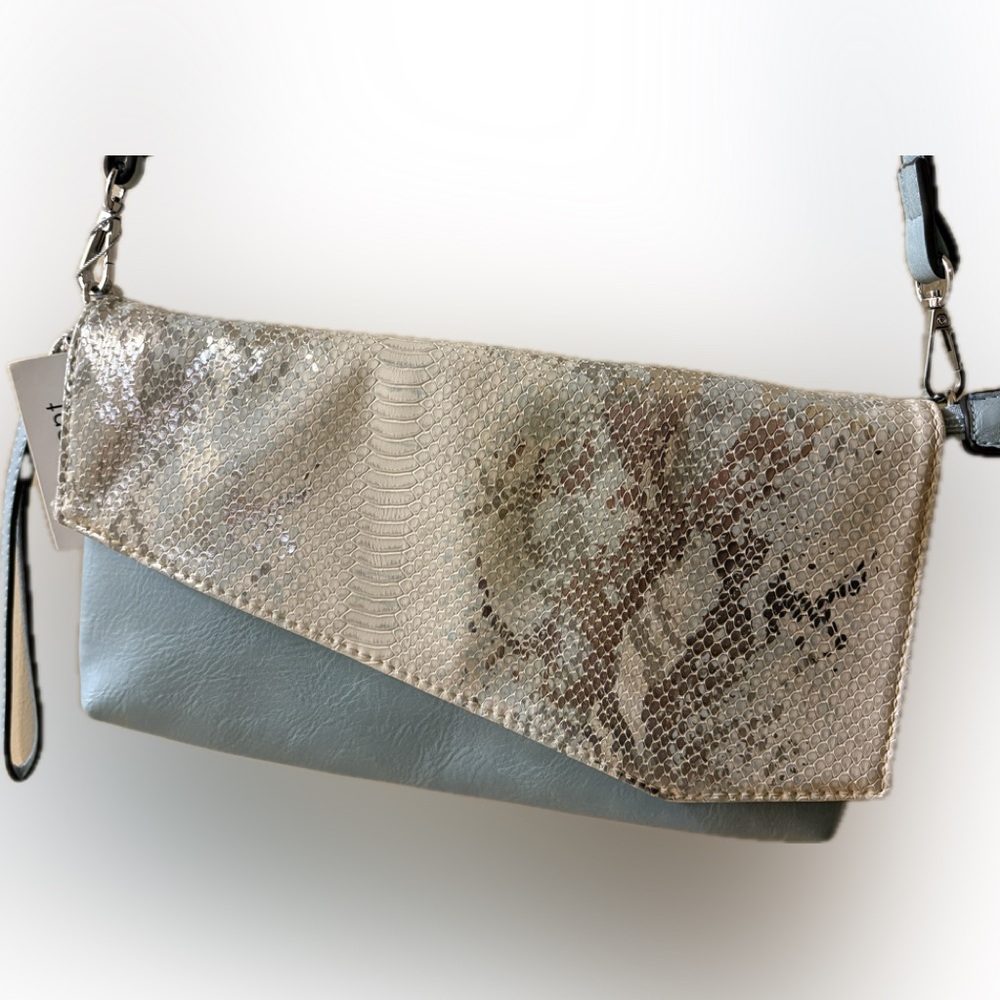CURRENT pale blue & silver faux leather clutch bag - NWT
